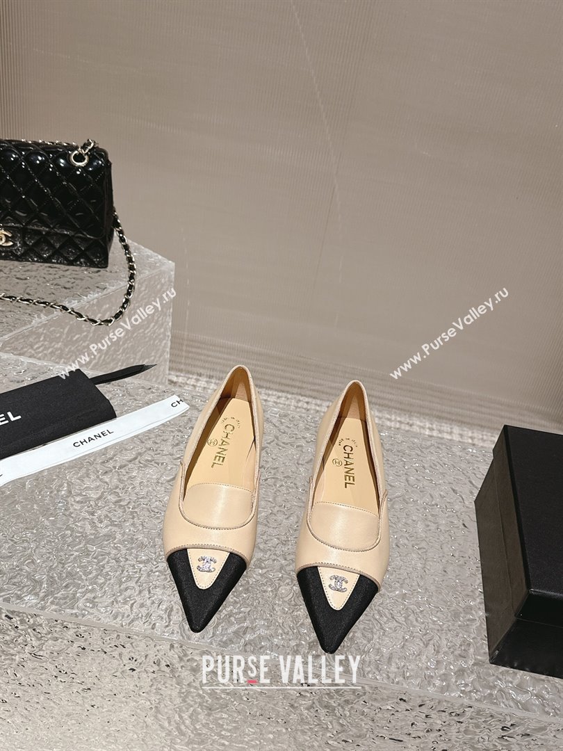 Chanel Lambskin Grosgrain Pointed Ballet Flat Beige 2024 032202 (MD-240322131)