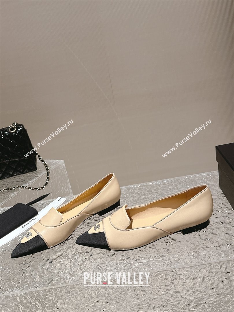 Chanel Lambskin Grosgrain Pointed Ballet Flat Beige 2024 032202 (MD-240322131)