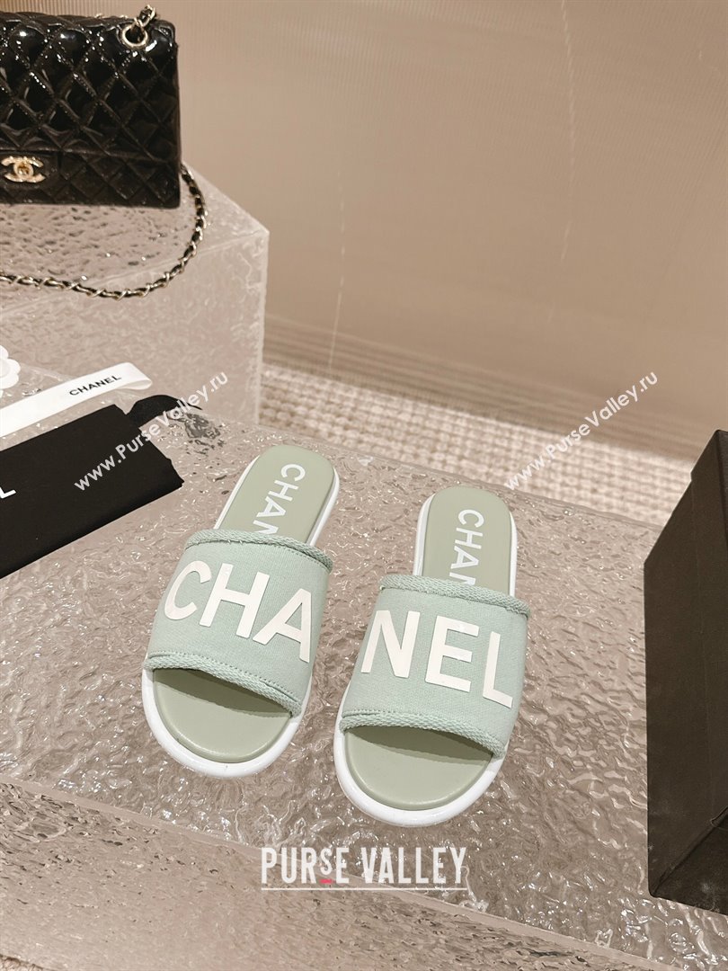 Chanel Knit Fabric Flat Slide Sandals with Logo Green 2024 0322 (MD-240322132)