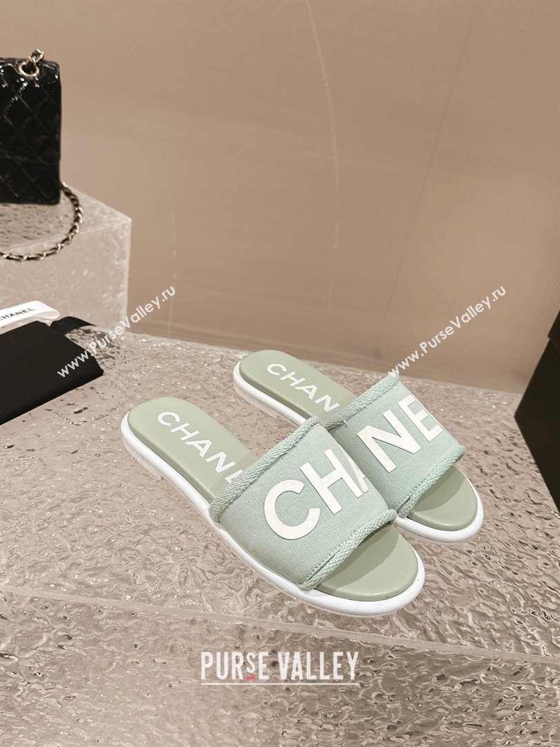 Chanel Knit Fabric Flat Slide Sandals with Logo Green 2024 0322 (MD-240322132)