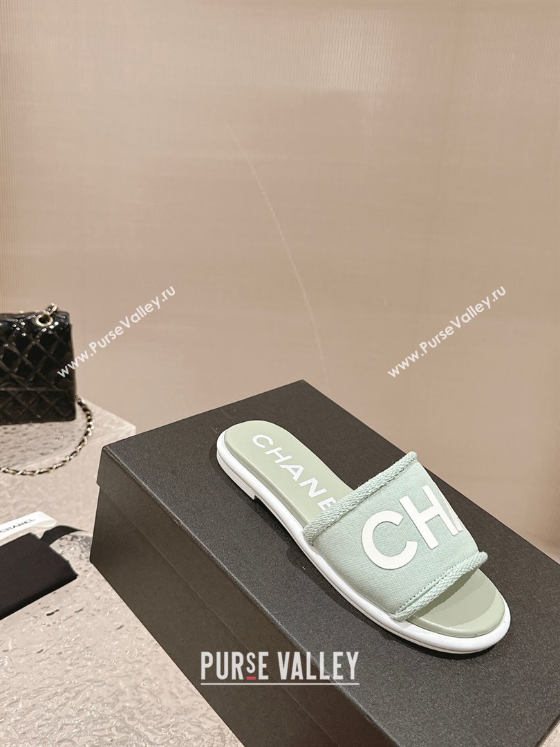 Chanel Knit Fabric Flat Slide Sandals with Logo Green 2024 0322 (MD-240322132)