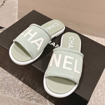 Chanel Knit Fabric Flat Slide Sandals with Logo Green 2024 0322 (MD-240322132)