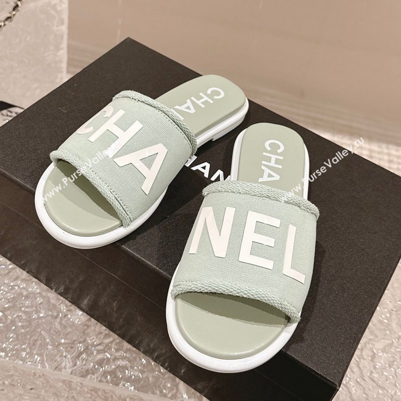 Chanel Knit Fabric Flat Slide Sandals with Logo Green 2024 0322 (MD-240322132)