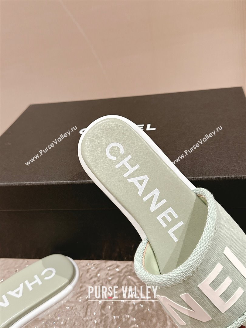 Chanel Knit Fabric Flat Slide Sandals with Logo Green 2024 0322 (MD-240322132)