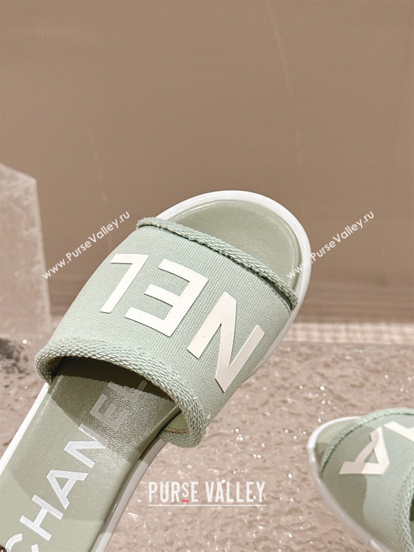 Chanel Knit Fabric Flat Slide Sandals with Logo Green 2024 0322 (MD-240322132)