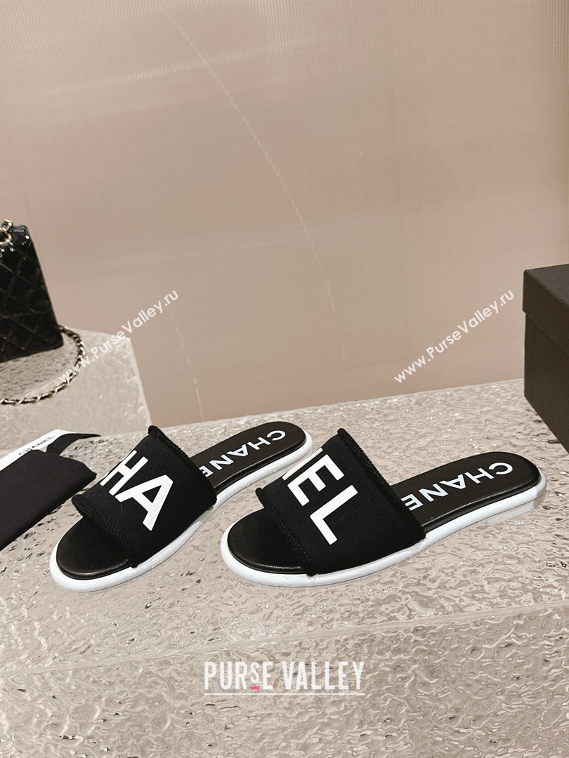 Chanel Knit Fabric Flat Slide Sandals with Logo Black/White2 2024 0322 (MD-240322133)