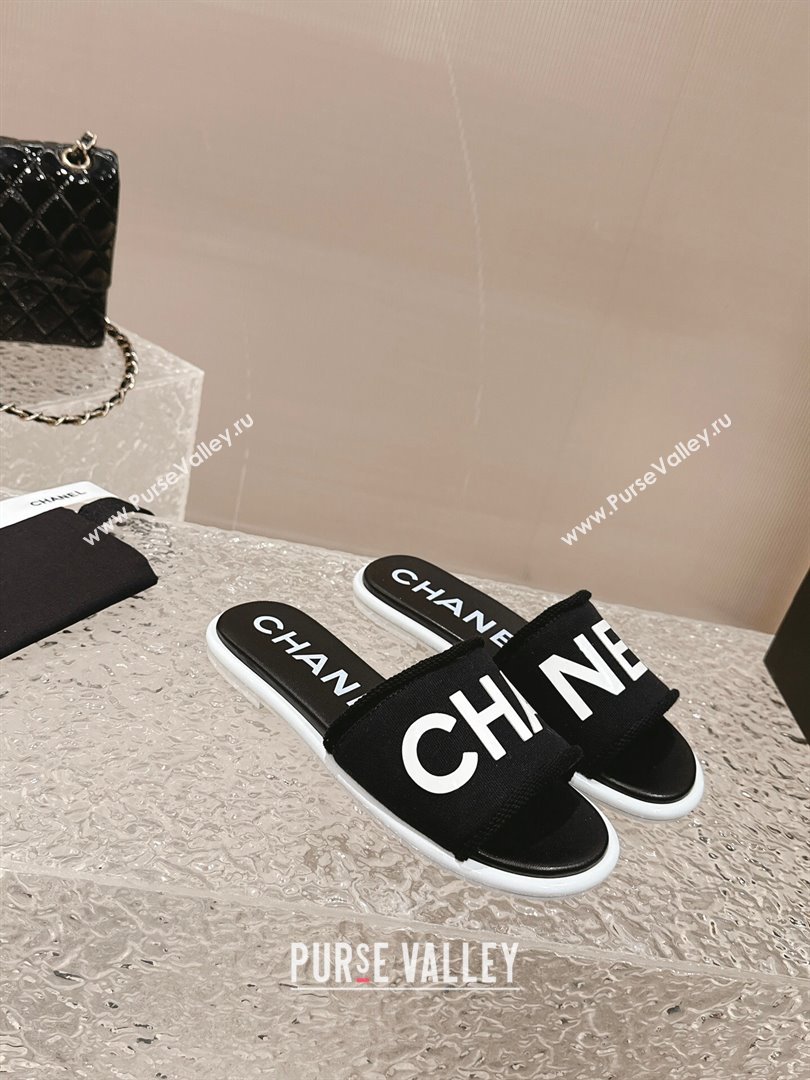 Chanel Knit Fabric Flat Slide Sandals with Logo Black/White2 2024 0322 (MD-240322133)