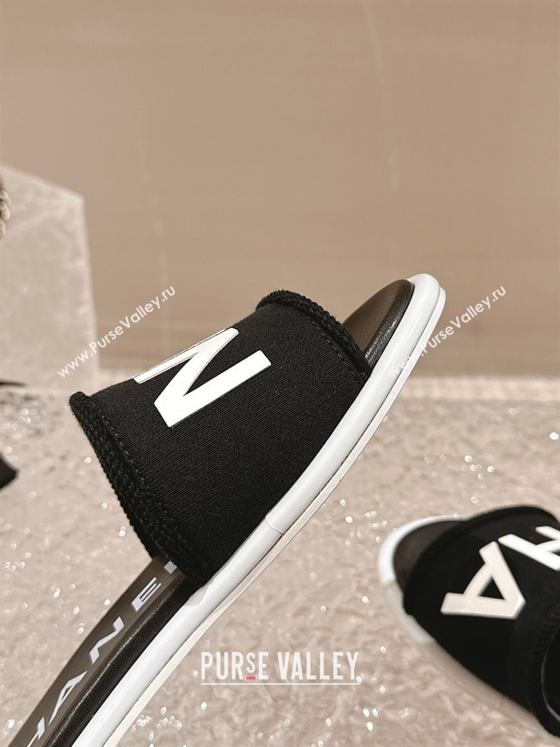 Chanel Knit Fabric Flat Slide Sandals with Logo Black/White2 2024 0322 (MD-240322133)