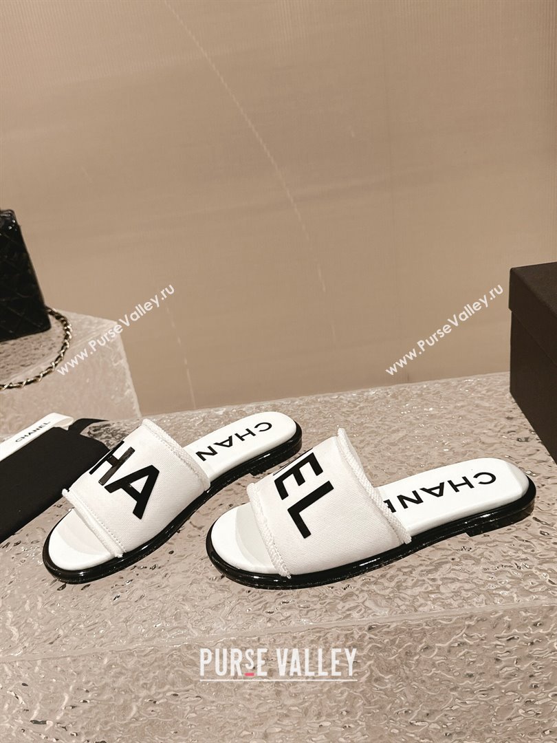 Chanel Knit Fabric Flat Slide Sandals with Logo White/Black2 2024 0322 (MD-240322134)