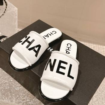Chanel Knit Fabric Flat Slide Sandals with Logo White/Black2 2024 0322 (MD-240322134)