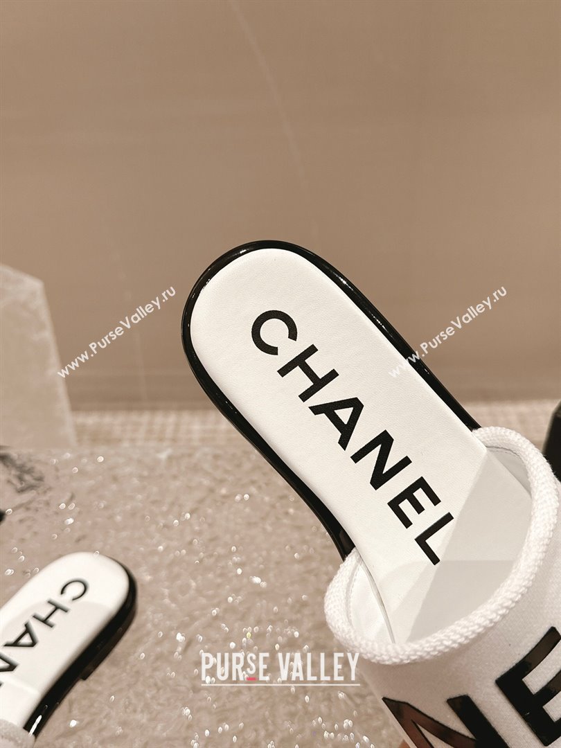 Chanel Knit Fabric Flat Slide Sandals with Logo White/Black2 2024 0322 (MD-240322134)
