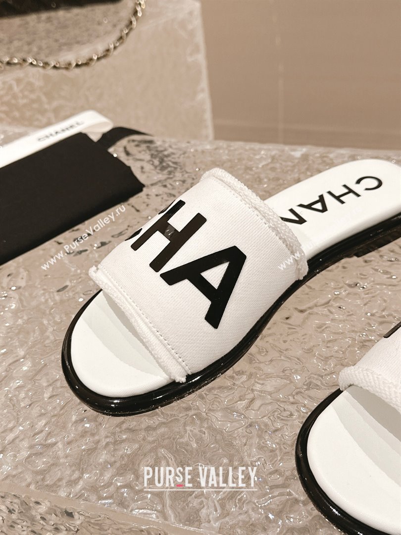 Chanel Knit Fabric Flat Slide Sandals with Logo White/Black2 2024 0322 (MD-240322134)