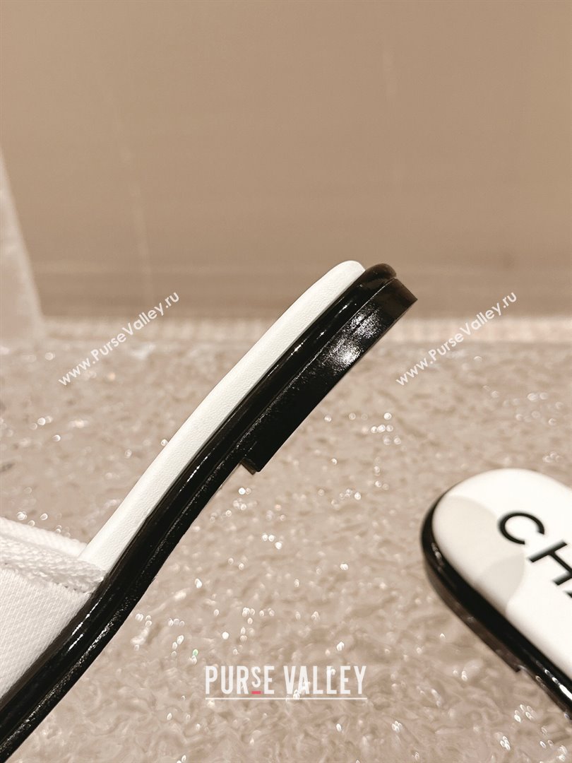 Chanel Knit Fabric Flat Slide Sandals with Logo White/Black2 2024 0322 (MD-240322134)