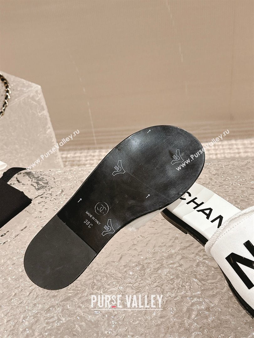 Chanel Knit Fabric Flat Slide Sandals with Logo White/Black2 2024 0322 (MD-240322134)