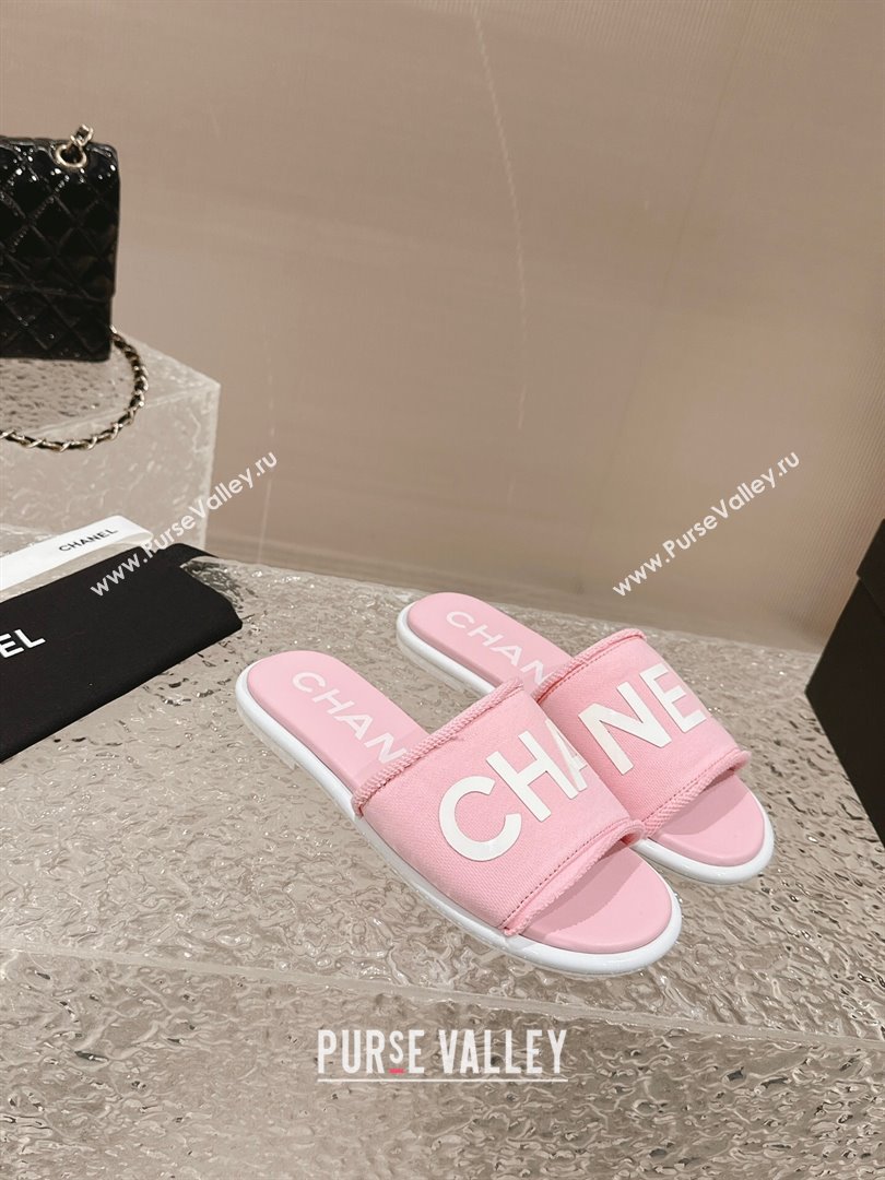 Chanel Knit Fabric Flat Slide Sandals with Logo Pink 2024 0322 (MD-240322135)