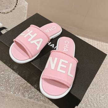 Chanel Knit Fabric Flat Slide Sandals with Logo Pink 2024 0322 (MD-240322135)