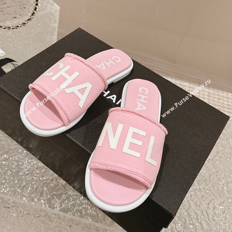 Chanel Knit Fabric Flat Slide Sandals with Logo Pink 2024 0322 (MD-240322135)