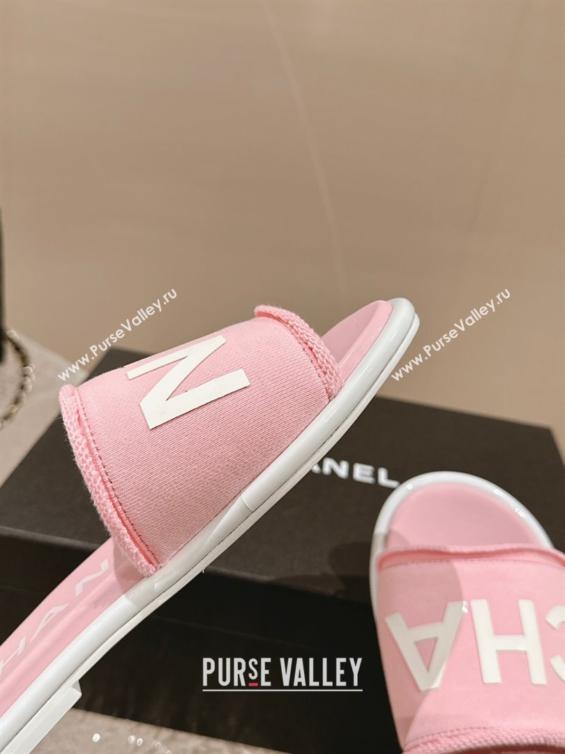 Chanel Knit Fabric Flat Slide Sandals with Logo Pink 2024 0322 (MD-240322135)