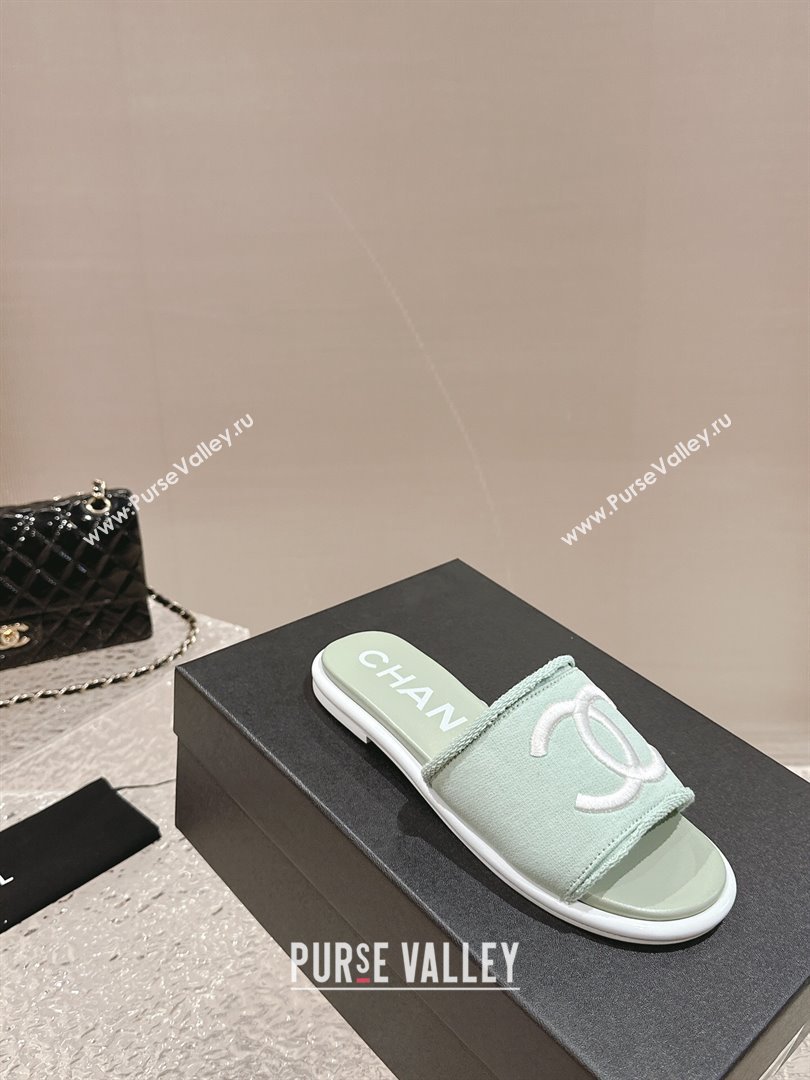 Chanel Knit Fabric Flat Slide Sandals with CC Green 2024 0322 (MD-240322138)