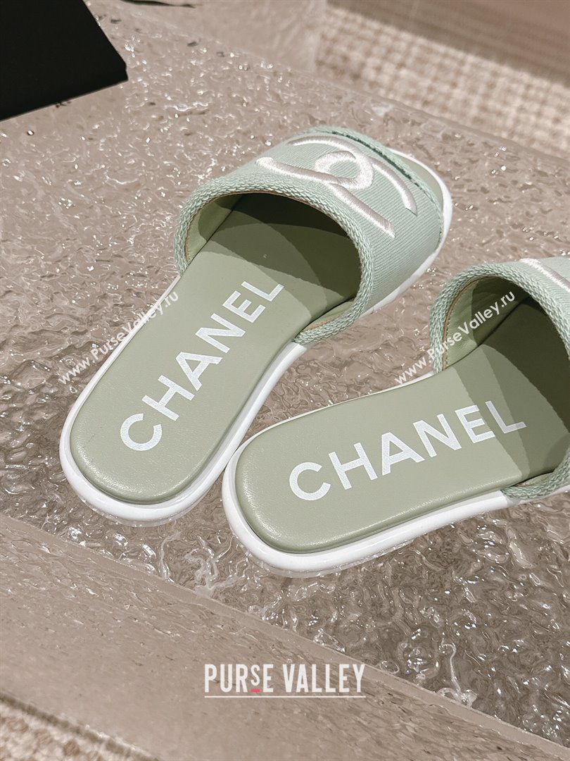 Chanel Knit Fabric Flat Slide Sandals with CC Green 2024 0322 (MD-240322138)