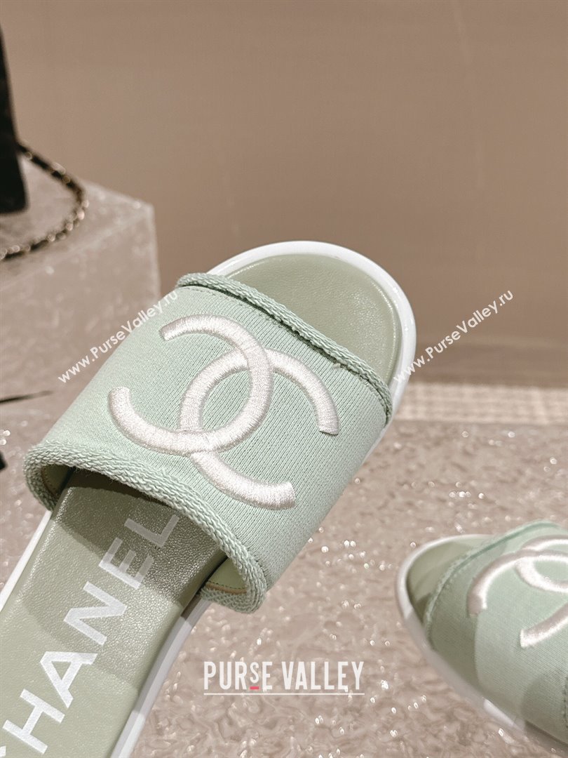 Chanel Knit Fabric Flat Slide Sandals with CC Green 2024 0322 (MD-240322138)