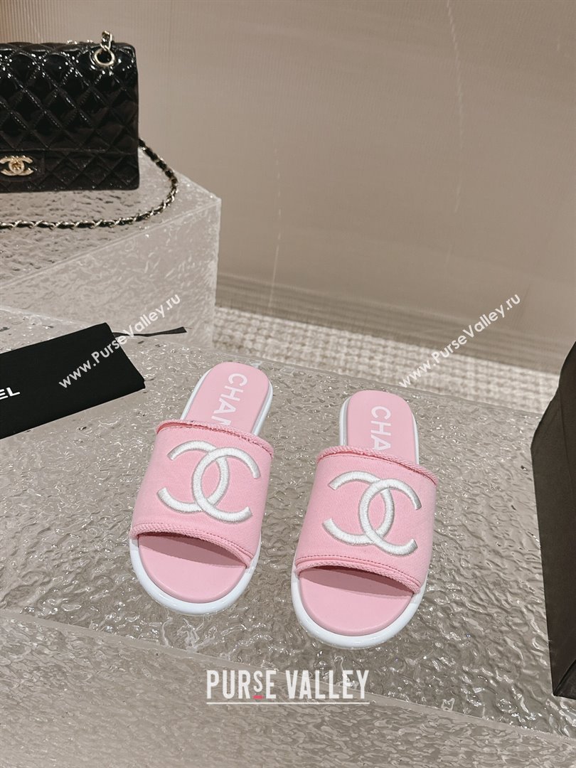 Chanel Knit Fabric Flat Slide Sandals with CC Pink 2024 0322 (MD-240322139)