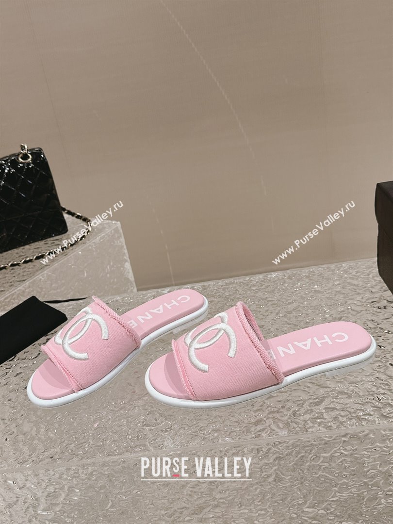 Chanel Knit Fabric Flat Slide Sandals with CC Pink 2024 0322 (MD-240322139)