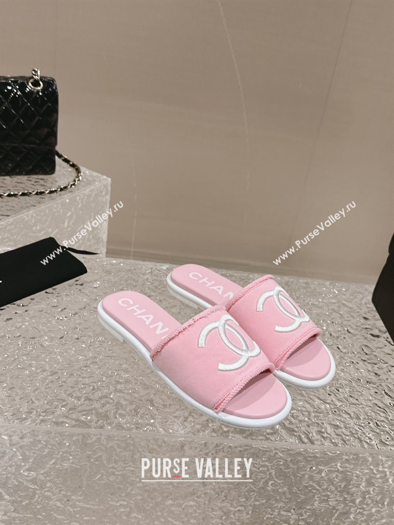 Chanel Knit Fabric Flat Slide Sandals with CC Pink 2024 0322 (MD-240322139)