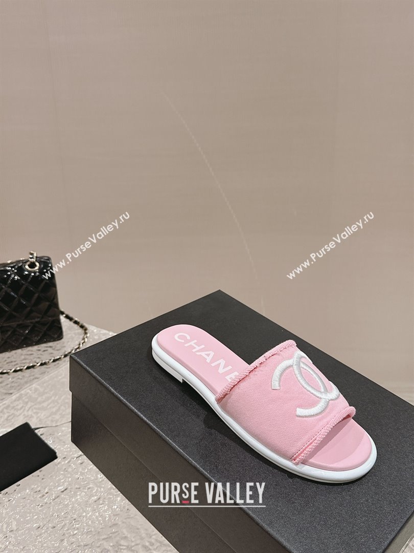 Chanel Knit Fabric Flat Slide Sandals with CC Pink 2024 0322 (MD-240322139)