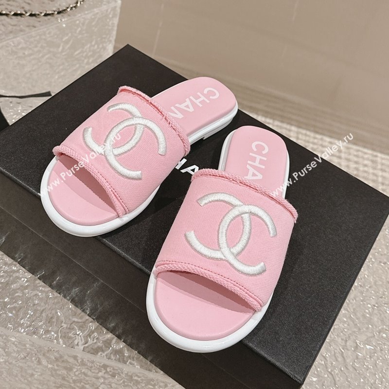 Chanel Knit Fabric Flat Slide Sandals with CC Pink 2024 0322 (MD-240322139)