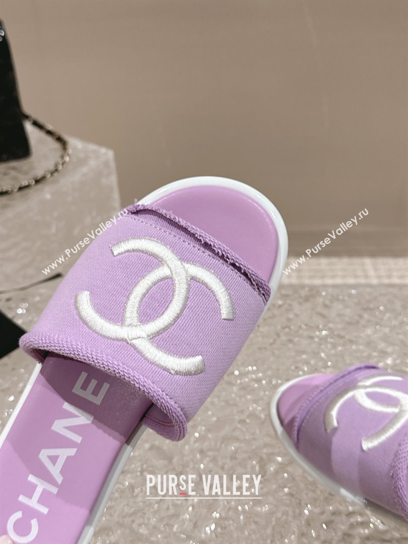 Chanel Knit Fabric Flat Slide Sandals with CC Purple 2024 0322 (MD-240322140)