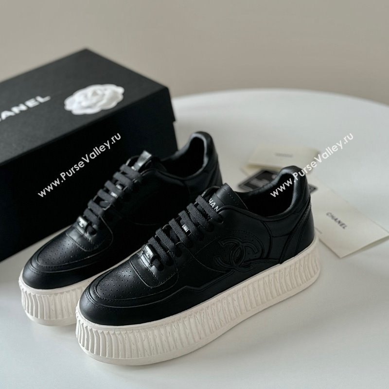 Chanel Calfskin Platform Sneakers Black 2024 0325 (KL-240325081)