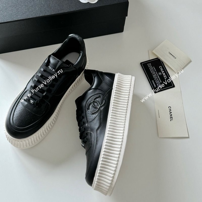 Chanel Calfskin Platform Sneakers Black 2024 0325 (KL-240325081)