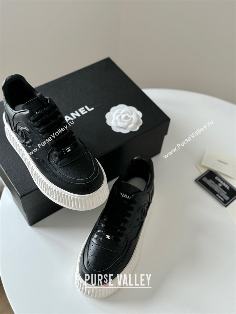 Chanel Calfskin Platform Sneakers Black 2024 0325 (KL-240325081)