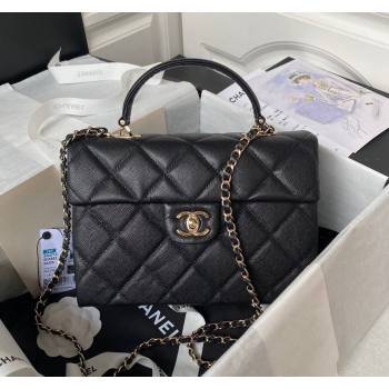 Chanel Grained Calfskin Medium Flap Bag with Top Handle AS4712 Black 2024 (yezi-240411027)