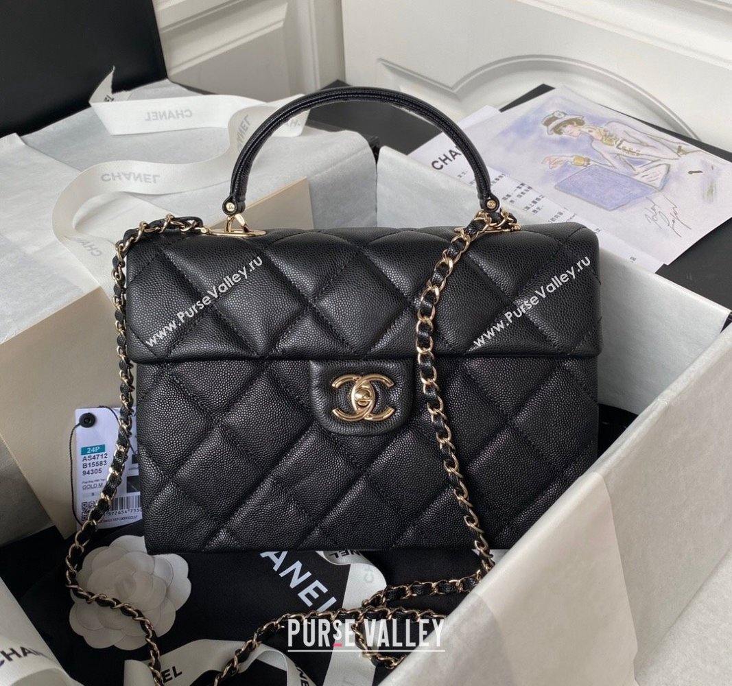 Chanel Grained Calfskin Medium Flap Bag with Top Handle AS4712 Black 2024 (yezi-240411027)