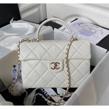 Chanel Grained Calfskin Medium Flap Bag with Top Handle AS4712 White 2024 (yezi-240411028)