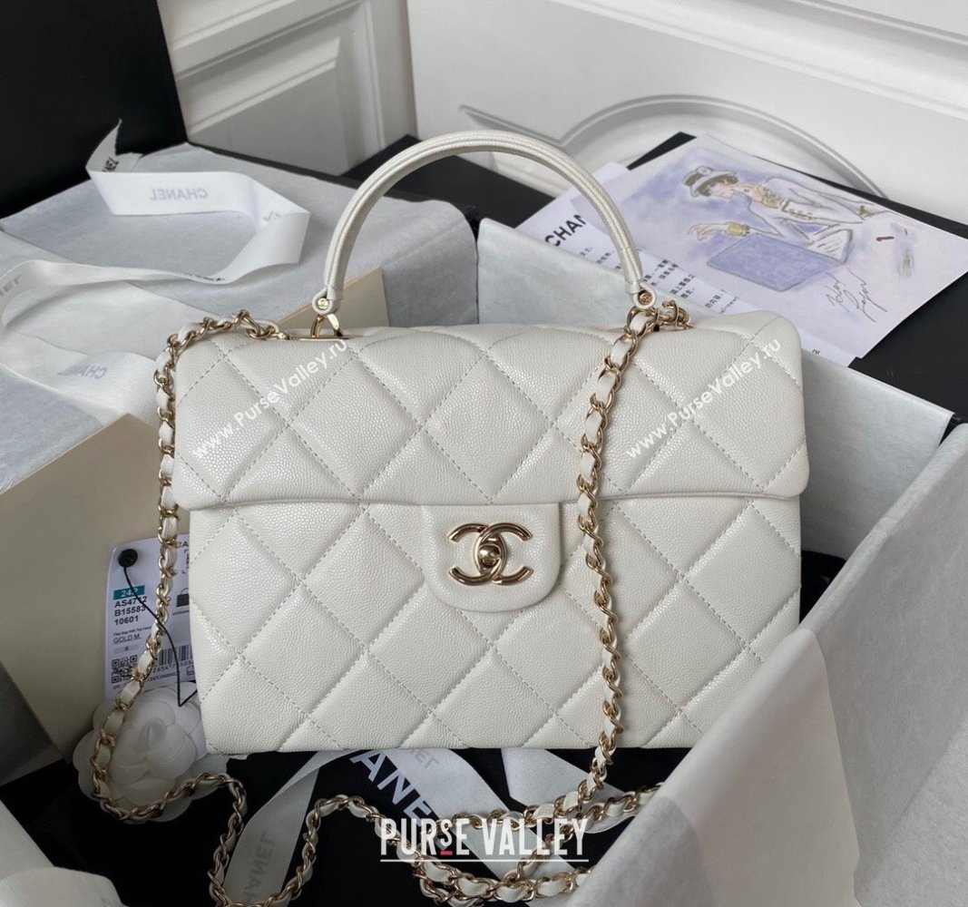 Chanel Grained Calfskin Medium Flap Bag with Top Handle AS4712 White 2024 (yezi-240411028)