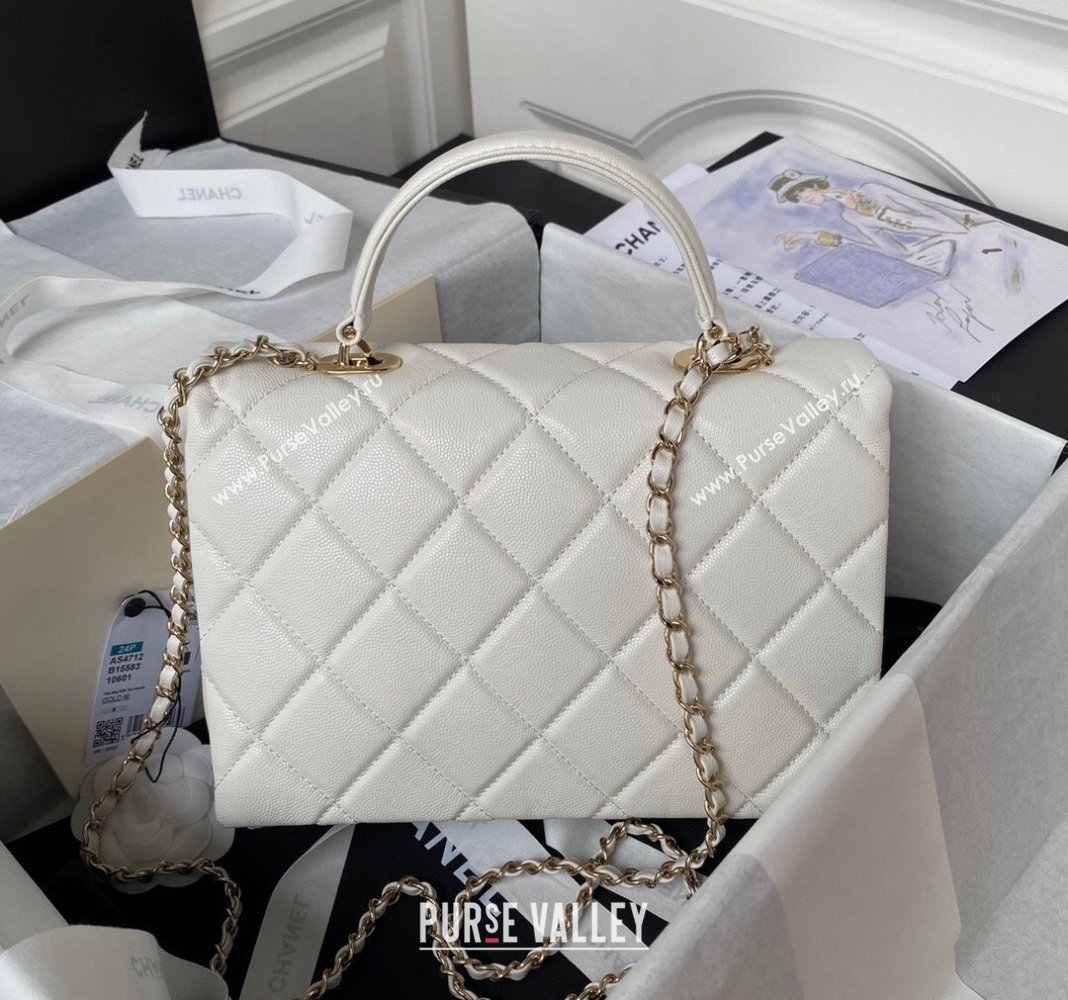 Chanel Grained Calfskin Medium Flap Bag with Top Handle AS4712 White 2024 (yezi-240411028)