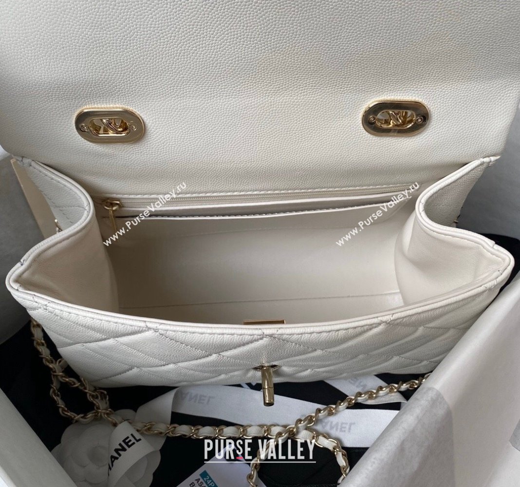 Chanel Grained Calfskin Medium Flap Bag with Top Handle AS4712 White 2024 (yezi-240411028)