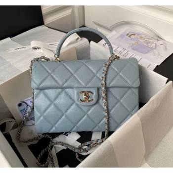 Chanel Grained Calfskin Medium Flap Bag with Top Handle AS4712 Light Blue 2024 (yezi-240411029)