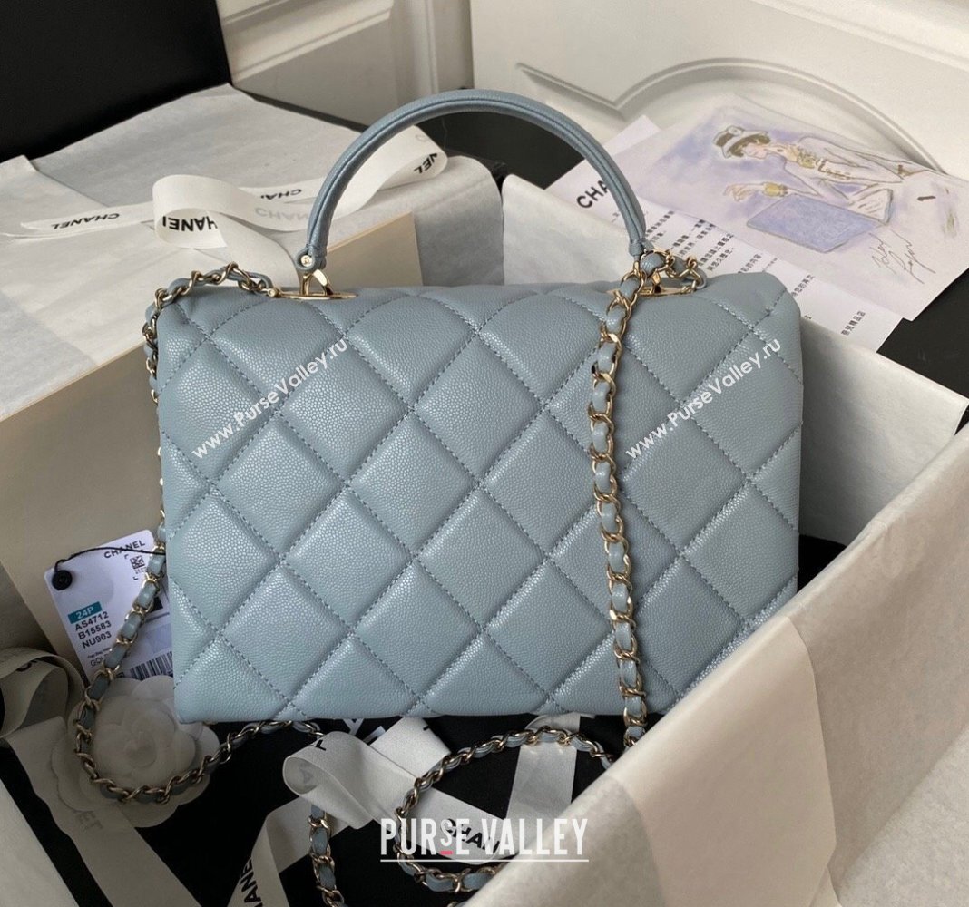 Chanel Grained Calfskin Medium Flap Bag with Top Handle AS4712 Light Blue 2024 (yezi-240411029)