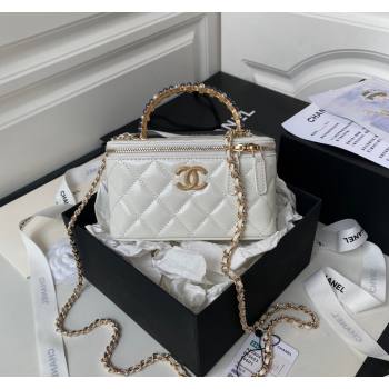 Chanel Shiny Crumpled Lambskin Clutch with Chain and Pearls Top Handle AP3804 White 2024 (yezi-240411002)