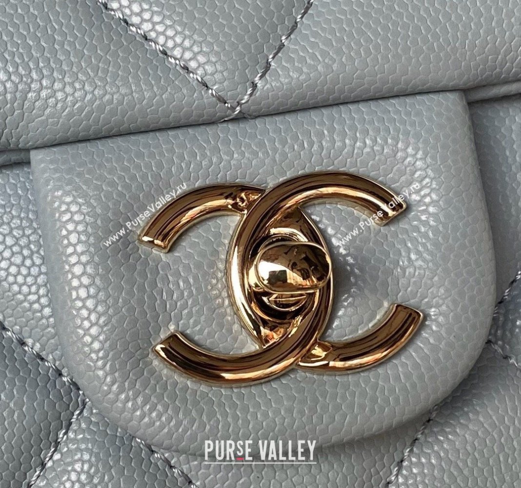 Chanel Grained Calfskin Medium Flap Bag with Top Handle AS4712 Light Blue 2024 (yezi-240411029)