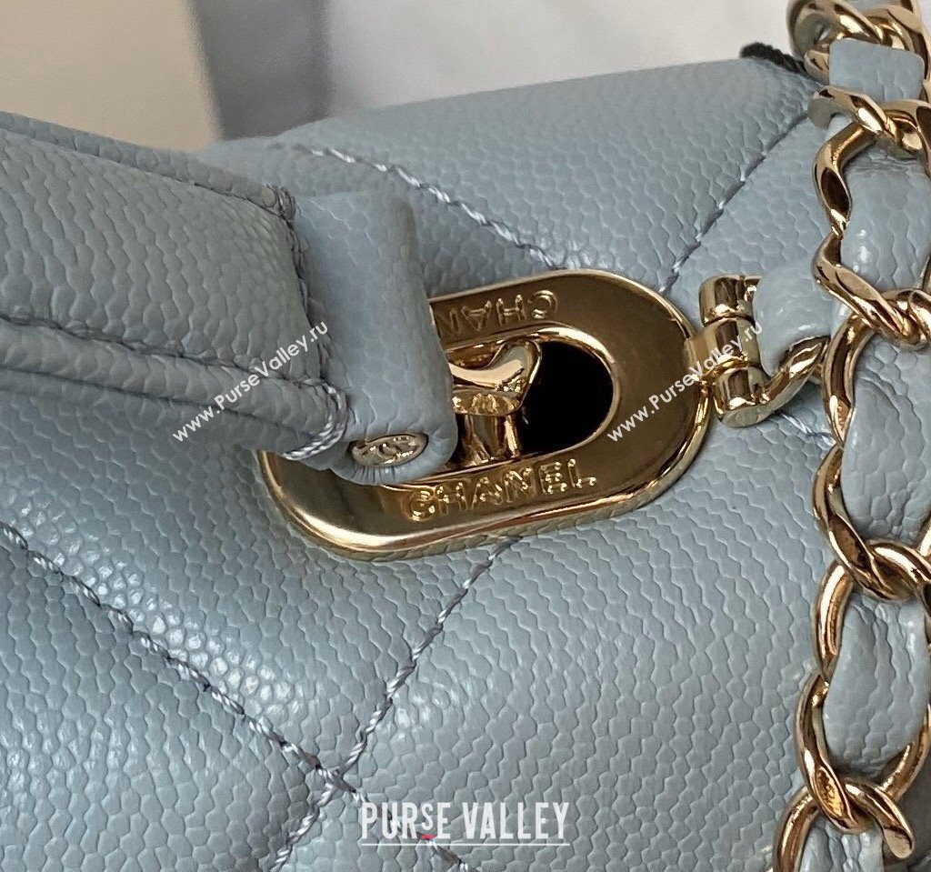 Chanel Grained Calfskin Medium Flap Bag with Top Handle AS4712 Light Blue 2024 (yezi-240411029)