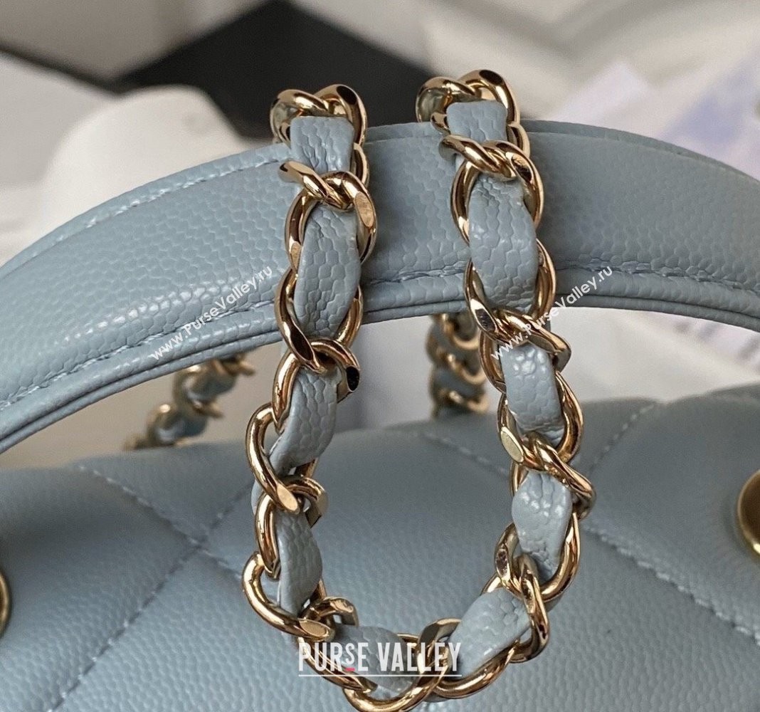 Chanel Grained Calfskin Medium Flap Bag with Top Handle AS4712 Light Blue 2024 (yezi-240411029)
