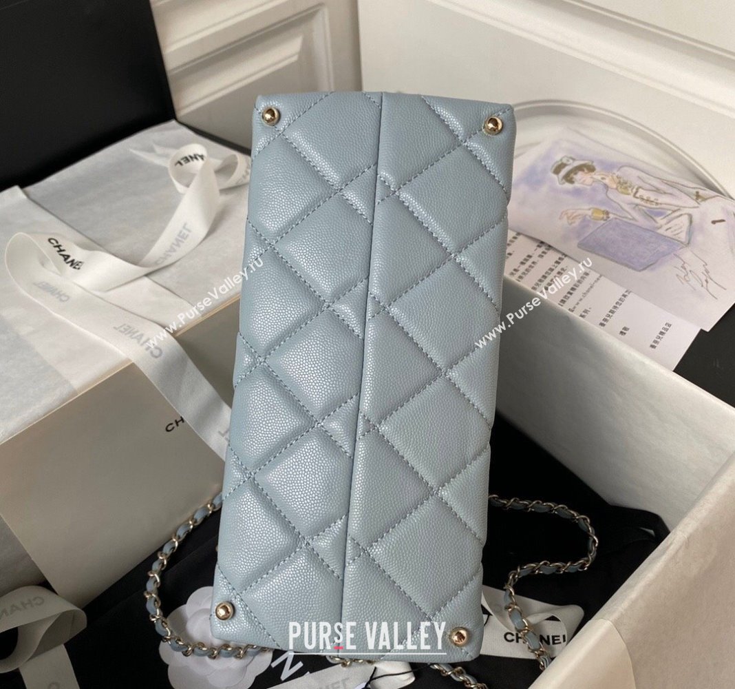 Chanel Grained Calfskin Medium Flap Bag with Top Handle AS4712 Light Blue 2024 (yezi-240411029)