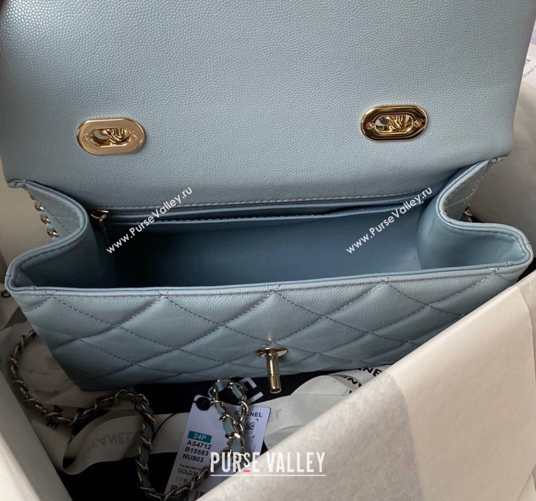 Chanel Grained Calfskin Medium Flap Bag with Top Handle AS4712 Light Blue 2024 (yezi-240411029)