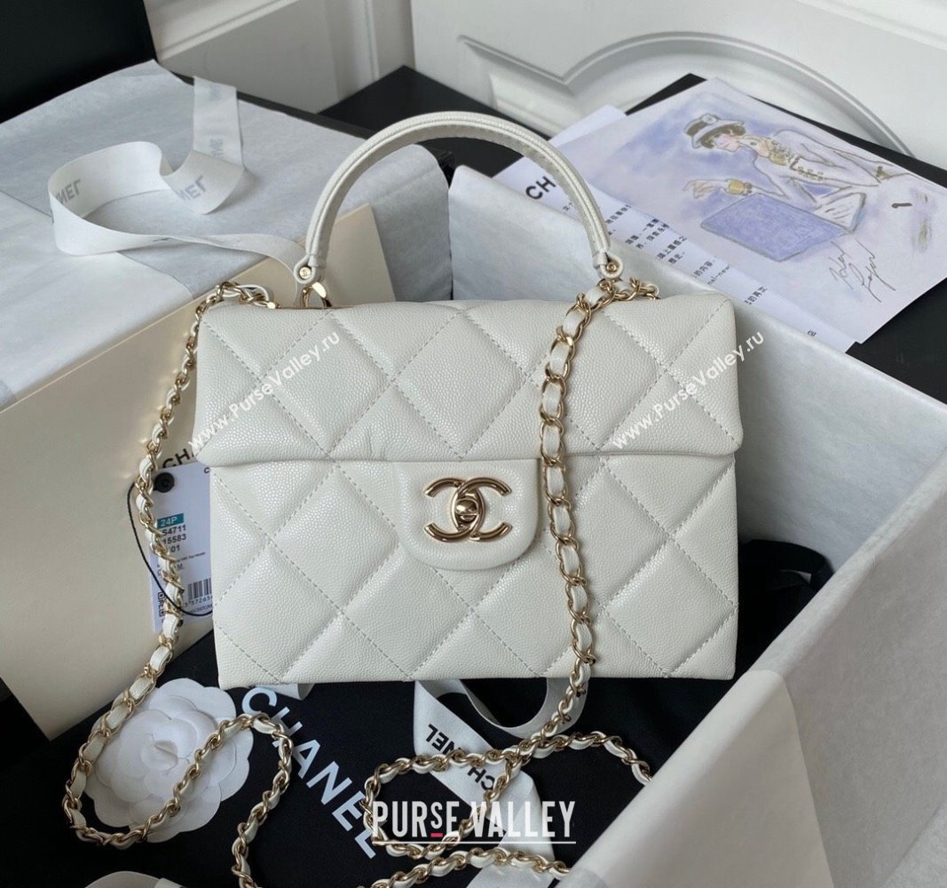 Chanel Grained Calfskin Small Flap Bag with Top Handle AS4711 White 2024 (yezi-240411031)