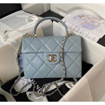 Chanel Grained Calfskin Small Flap Bag with Top Handle AS4711 Light Blue 2024 (yezi-240411032)
